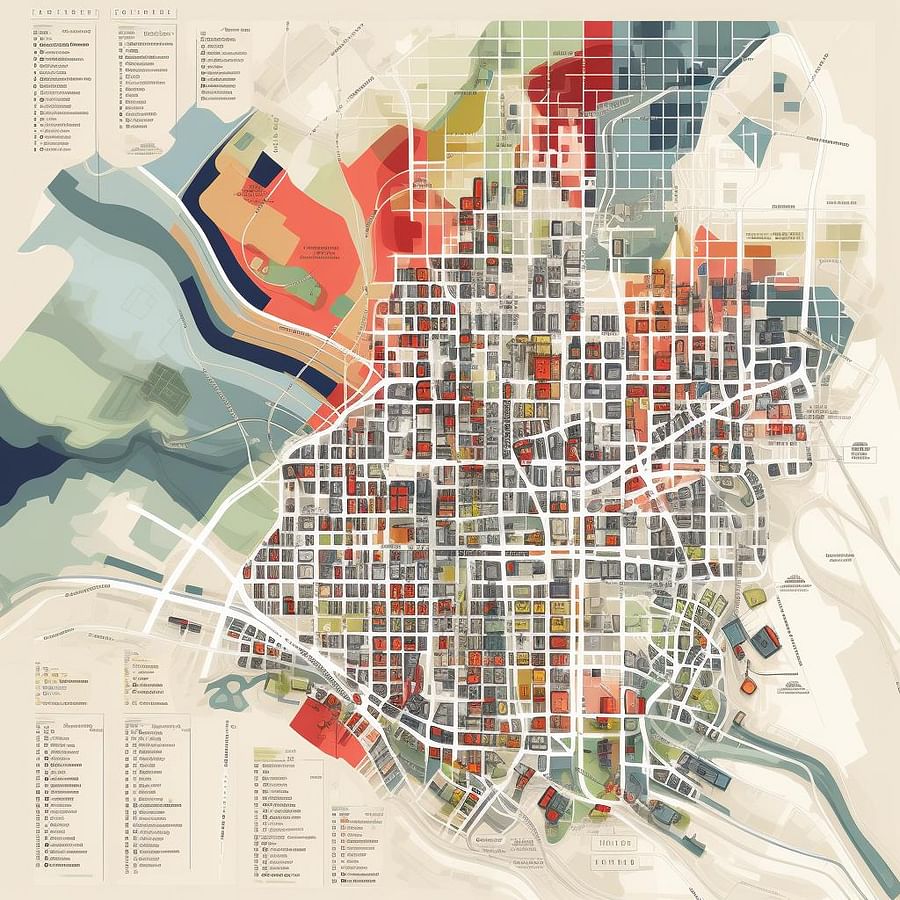 A map highlighting different zoning areas in a city