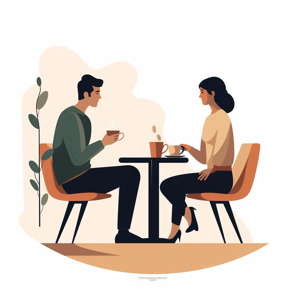 Two people having a conversation over coffee
